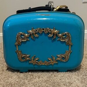 Turquoise Blue Vanity Case w/ Gold Filigree Detail Anna Della Russo H&M collab